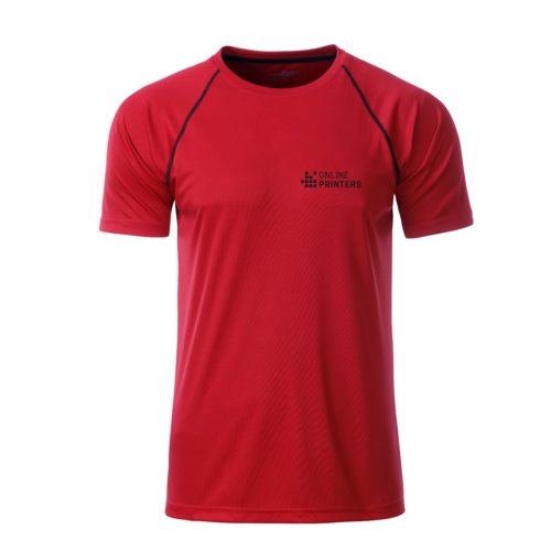 Camiseta roja de polister con mangas cortas.