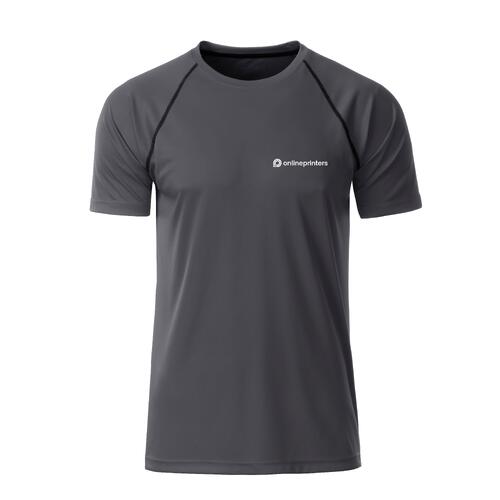 Camiseta deportiva de poli�ster gris oscuro de manga corta para hombre.