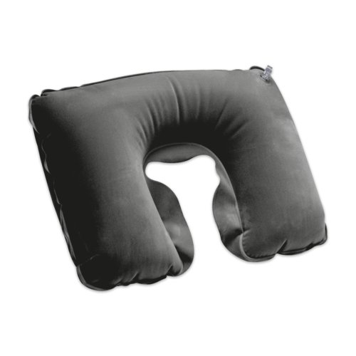 Almohada de cuello gris de tela con diseo inflable.