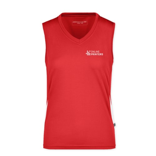 Camiseta de tirantes roja y blanca de polister para mujer.