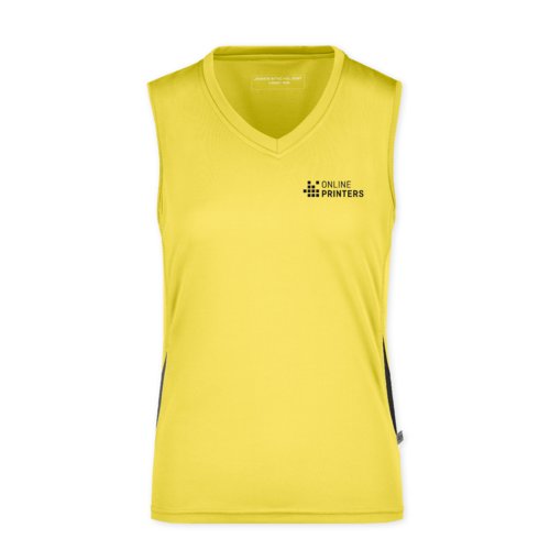 Camiseta de tirantes amarilla de polister para mujer con cuello en V.