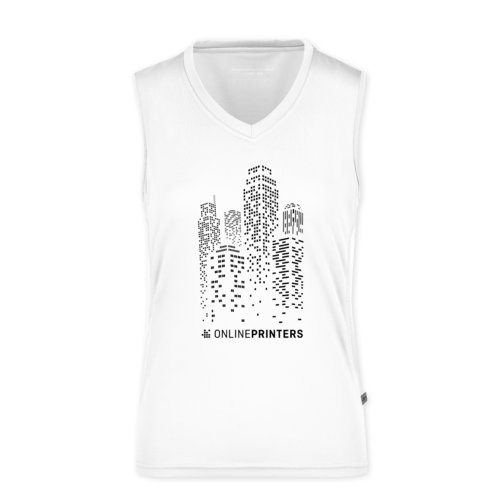 Camiseta de tirantes blanca de polister para mujer con cuello en V.
