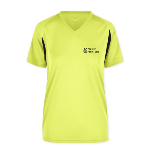 Camiseta funcional de polister amarilla nen para mujer con cuello en V.