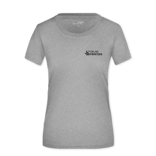 Camiseta de polister gris jaspeado para mujer con mangas cortas.