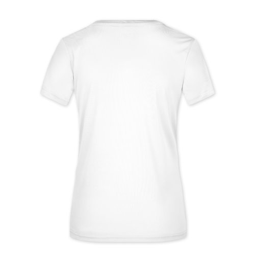 Camiseta blanca de polister para mujer con mangas cortas.