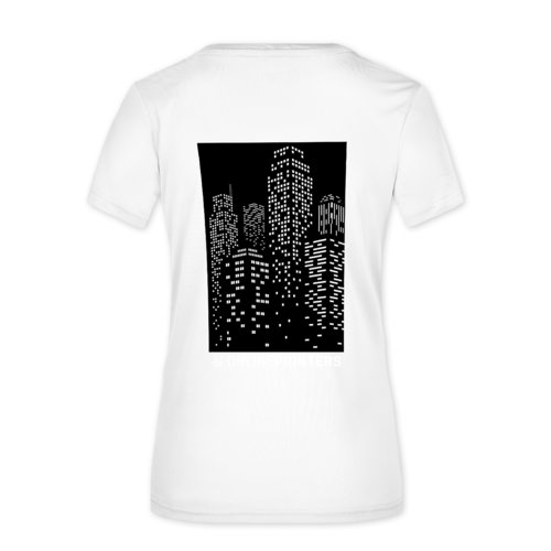 Camiseta blanca de polister para mujer con mangas cortas.