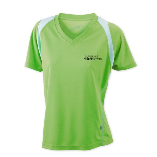Camiseta deportiva de running para mujer con cuello en V y mangas cortas.