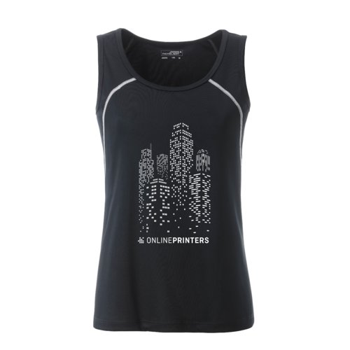 Camiseta de tirantes negra y blanca de polister para mujer.
