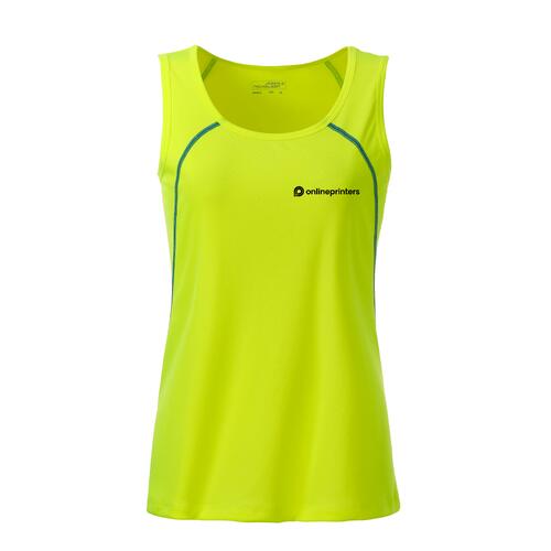Camiseta de tirantes de poli�ster amarillo ne�n/azul para mujer.