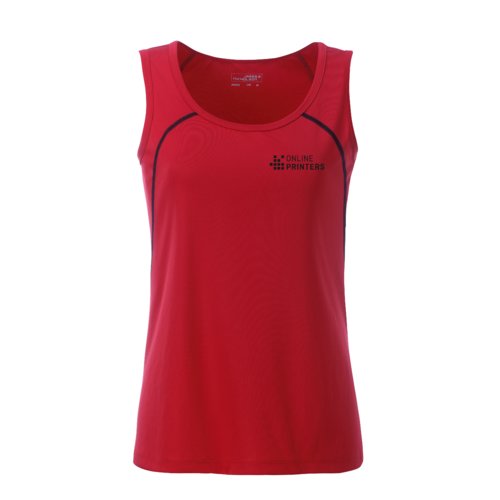 Camiseta de tirantes roja de polister para mujer con corte deportivo.