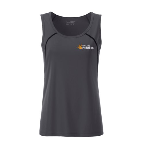 Camiseta de tirantes deportiva de polister gris oscuro para mujer.