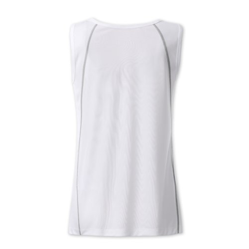 Camiseta de tirantes blanca de polister para mujer con corte deportivo.