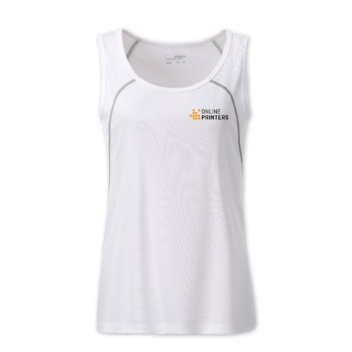 Camiseta de tirantes blanca de polister para mujer con detalles plateados.