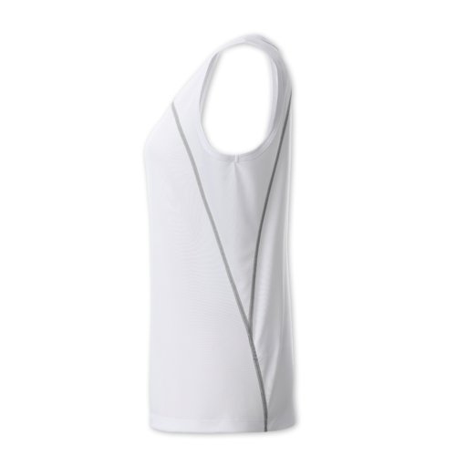 Camiseta de tirantes blanca de polister para mujer con corte deportivo.