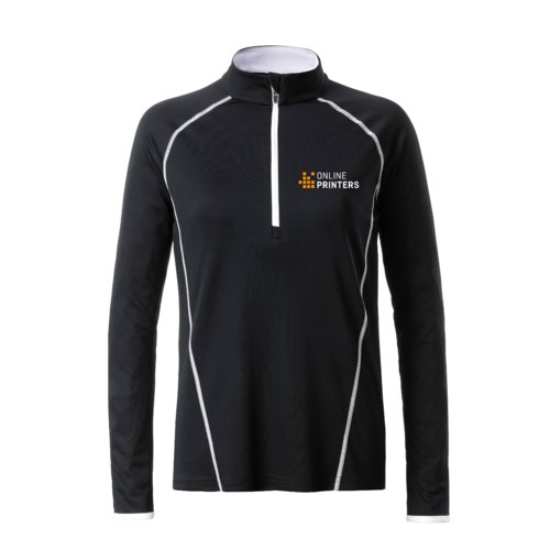 Camiseta deportiva de manga larga con cremallera para mujer.