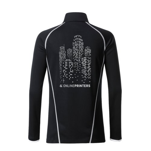 Camiseta de manga larga de polister en blanco y negro para mujer.