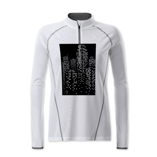 Camiseta blanca de polister de manga larga con cremallera.