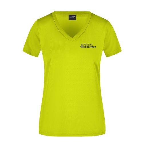 Camiseta de polister amarilla nen con cuello en V para mujer.