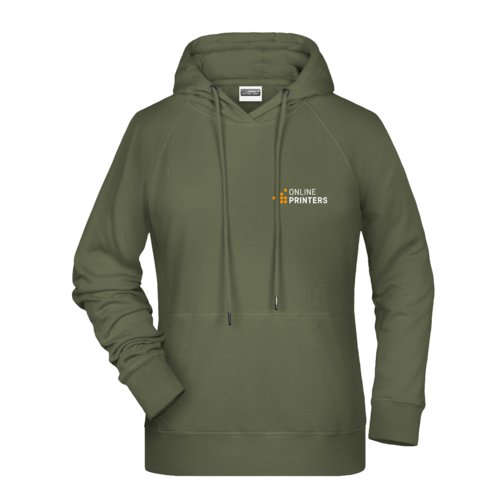 Sudadera con capucha verde de tela para mujer con capucha y cordn ajustable.