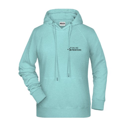 Sudadera con capucha de mezcla de algodn verde menta para mujer con cordn ajustable.