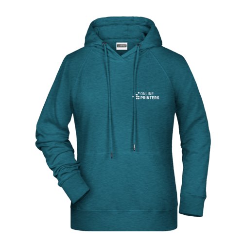 Sudadera con capucha jaspeada petrleo de algodn y polister con capucha y cordn.