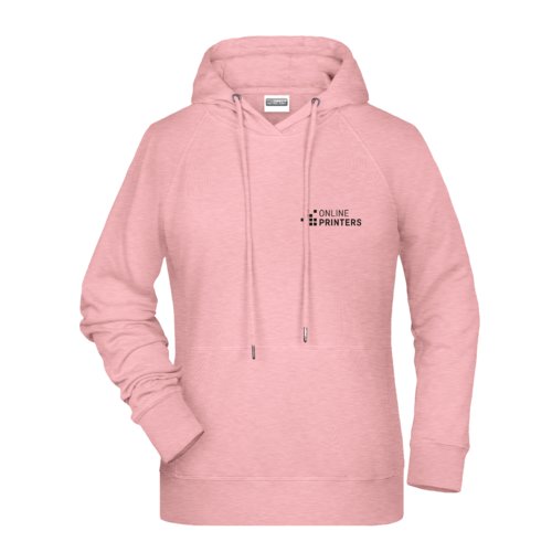 Sudadera rosa jaspeada de algodn y polister con capucha y cordn.