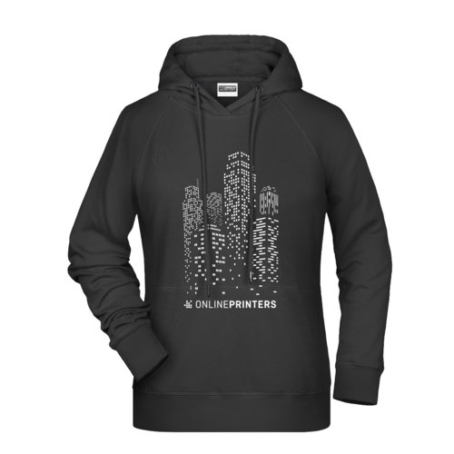 Sudadera negra de mujer hecha de mezcla de algodn con capucha y cordn.