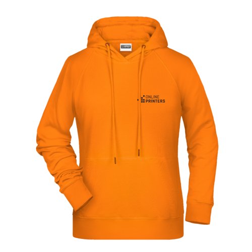 Sudadera con capucha naranja de algodn y polister para mujer con capucha y bolsillo tipo canguro.