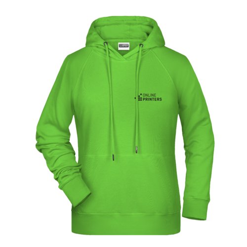 Sudadera con capucha verde manzana para mujer en mezcla de algodn con capucha y cordn ajustable.