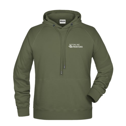 Sudadera verde de tela con capucha y cordn para hombre.