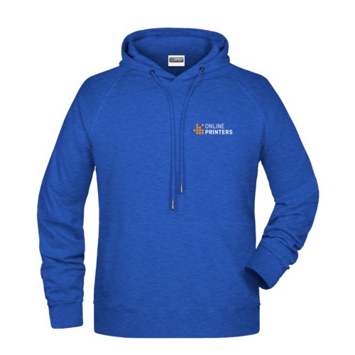 Sudadera con capucha azul jaspeada de mezcla de algodn con cordn.