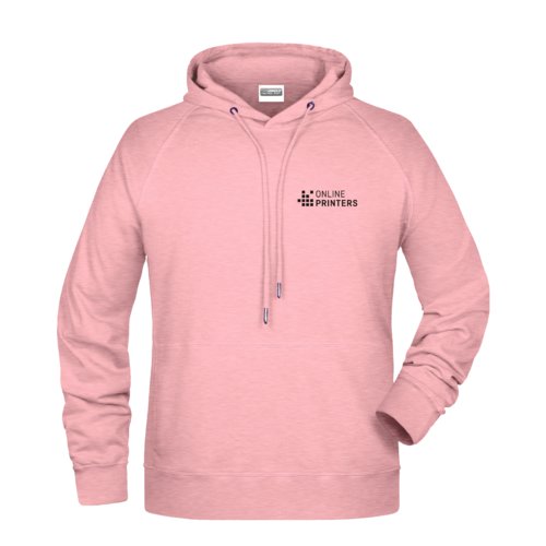 Sudadera con capucha rosa jaspeado de algodn y polister para hombre con capucha y cordn.