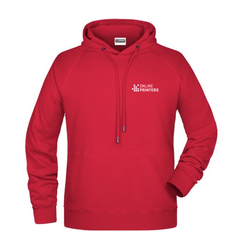 Sudadera con capucha roja de algodn y polister para hombre con cordn.