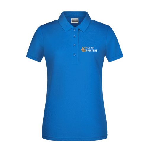 Polo de mujer azul real de algodn con tapeta de botones corta.