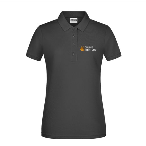 Polo de algodn negro para mujer con tapeta de botones corta.
