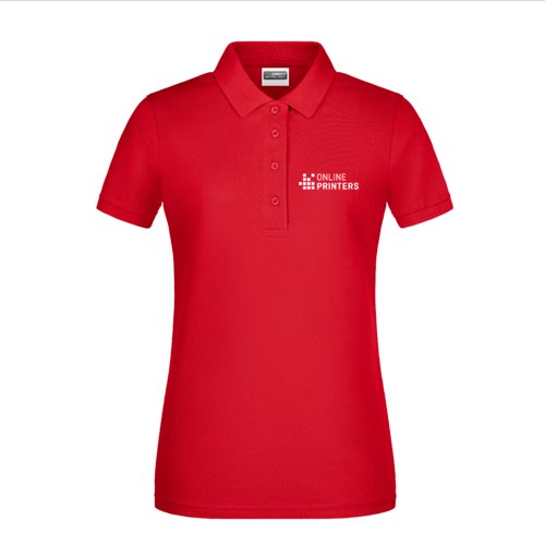 Polo rojo de algodn para mujer con mangas cortas.