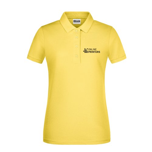 Polo de algodn amarillo para mujer con tapeta de botones corta.