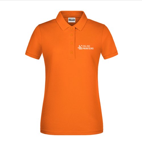 Polo de algodn naranja para mujer con tapeta de botones corta.