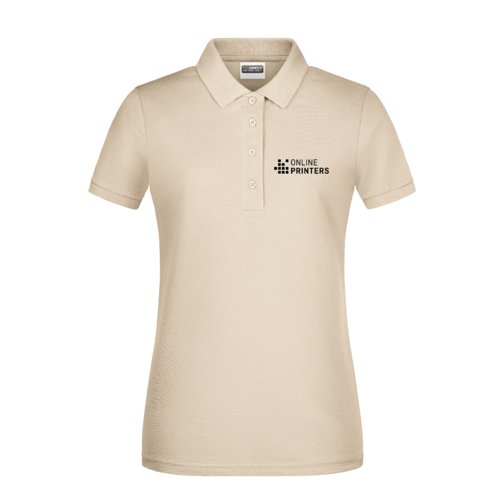Polo beige de algodn para mujer con tapeta de botones corta.