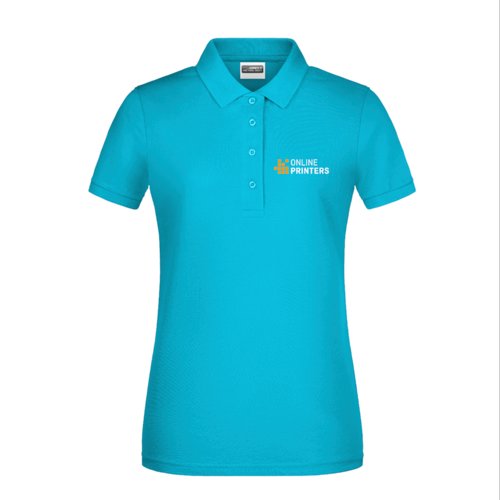 Polo turquesa de algodn para mujer con tapeta de botones.