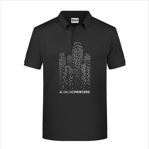 Polo negro de algodn con mangas cortas y tapeta de botones.