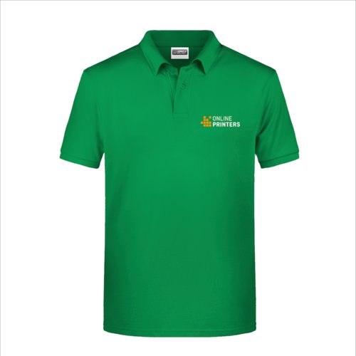 Polo de tela verde para hombre con tapeta de botones corta.