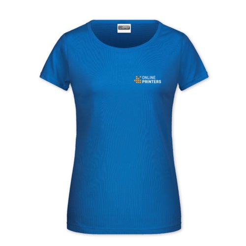 Camiseta de algodn azul real para mujer con mangas cortas.