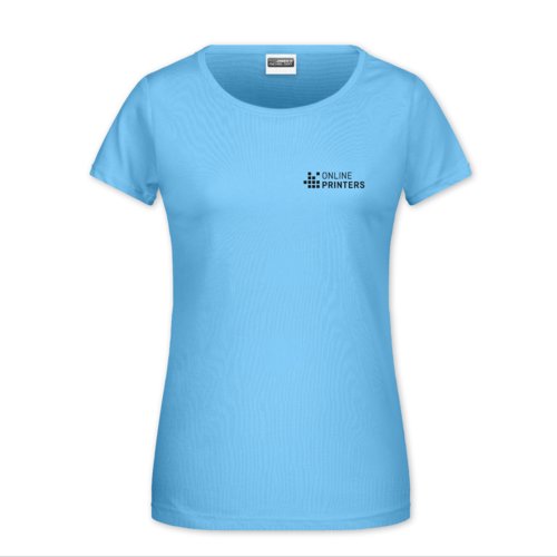 Camiseta de algodn celeste para mujer con cuello redondo.