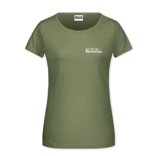 Camiseta caqui de algodn para mujer con mangas cortas.