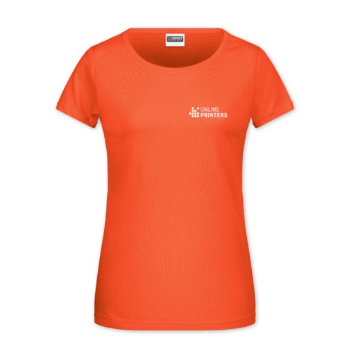 Camiseta de algodn color albaricoque para mujer con mangas cortas.