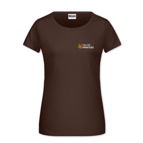 Camiseta marrn de algodn para mujer con mangas cortas.