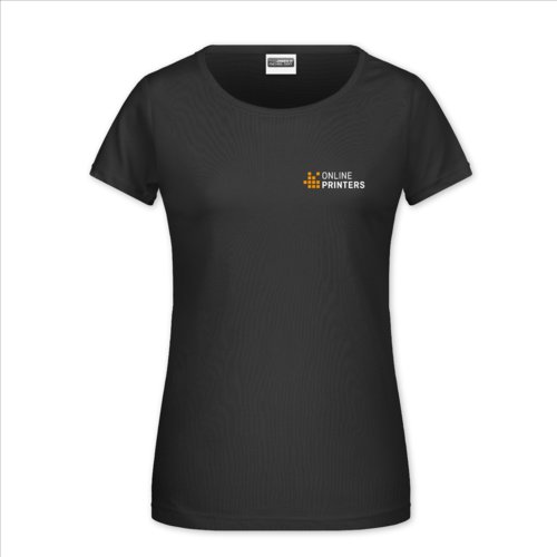 Camiseta negra de algodn para mujer con mangas cortas.