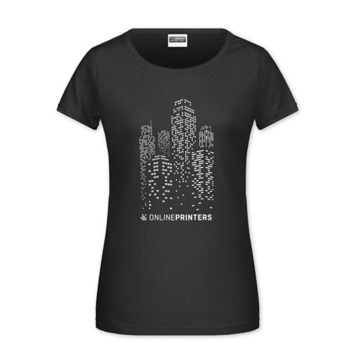 Camiseta negra de algodn para mujer con mangas cortas.