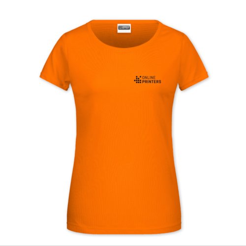 Camiseta naranja de algodn para mujer con mangas cortas.